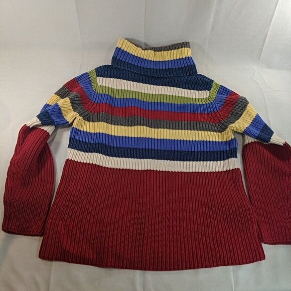 Liz Claiborne Striped Knit Sweater Multicolor S Small 100% Cotton Turtleneck Red - Picture 10 of 11